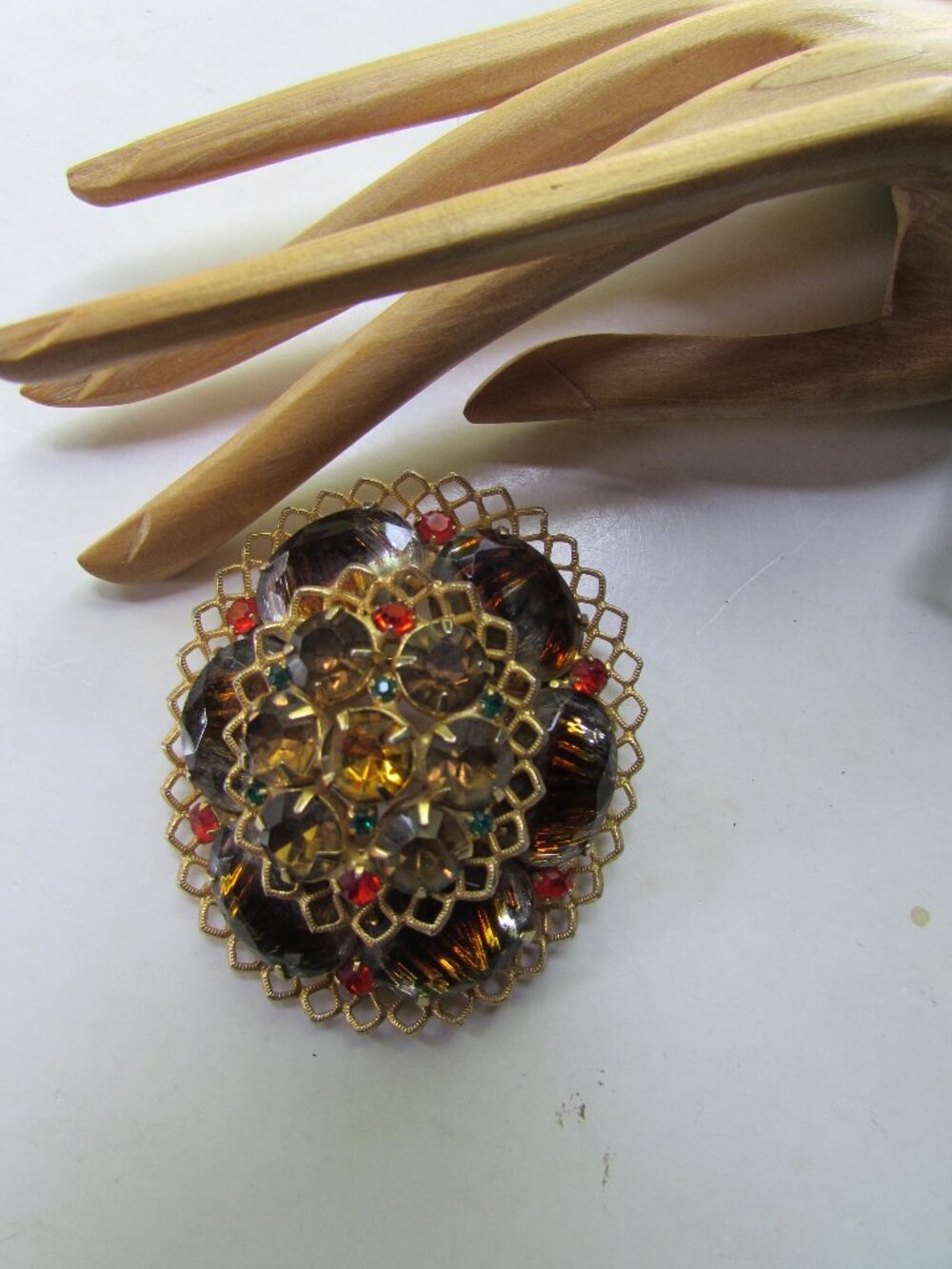 Autumn Color Domed Brooch Topaz and Amber Tones
